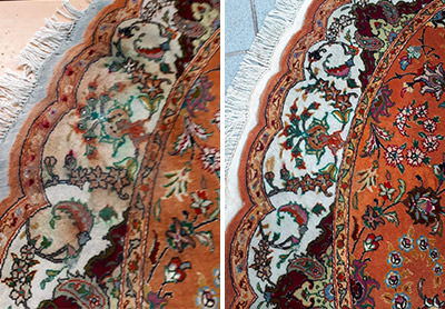 Détachage d'un tapis Tabriz en laine et soie